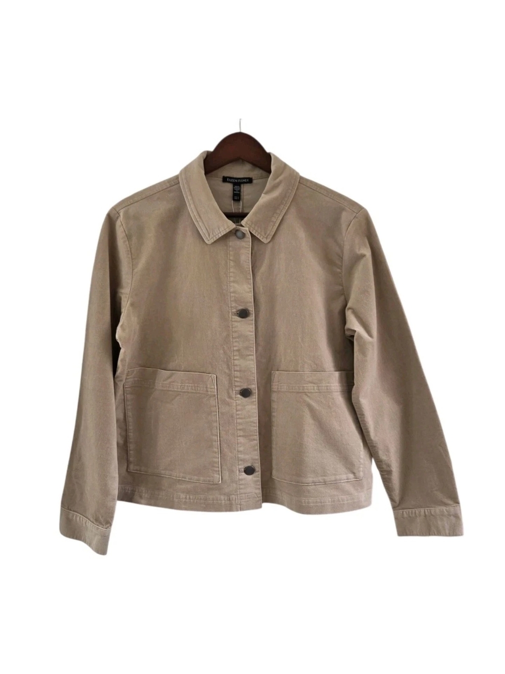 Eileen Fisher Wheat Beige Classic Collar Jacket Velveteen Organic Cotton Size S